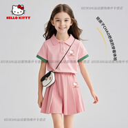 凱蒂貓（hellokitty）女童夏裝洋氣粉色兒童運動套裝女孩短袖裙褲夏季兩件套 【Polo衫+裙褲】蒂坐玫K_蒂坐玫K 110 cm