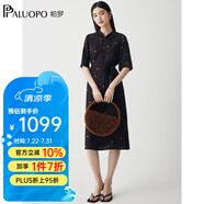 帕羅（PALUOPO）夏季新款連衣裙女真絲印花燕子波點(diǎn)100%桑蠶絲短袖裙子顯瘦 黑 L (165/88A)