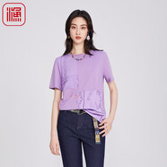 漁FISHING女裝2025夏季流行單品拼接刺繡花短袖T恤潮流百搭FGHB2045 紫 S