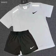 NBA VIBE-NIKE速干訓練服體育生訓練套裝短袖田徑男女跑步套裝健身籃球運 G條領(lǐng)白色套裝(冰絲短袖+速干短褲) XL 110-130斤