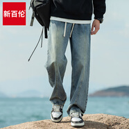 新百倫美式高街2025春秋新款男褲直筒寬松潮流復(fù)古休閑長褲子 23044藍(lán)色常規(guī) M