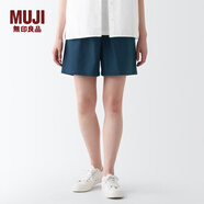 無印良品（MUJI）女式 水洗 平紋 短褲女夏 褲子 休閑短褲 多巴胺純棉全棉BEC27A3S 深藏青色 S 155/62A