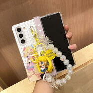 中軸鉸鏈全包適用于三星zfold4手機殼折疊屏zfold5透明防摔zfold3 雙頭透白珠珠蝴蝶結手提+黃發(fā)少女吊墜 三星Galaxy W22