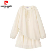皮爾卡丹（pierre cardin）胖mm2-300斤休閑運(yùn)動(dòng)防曬套裝女夏大碼寬松長(zhǎng)袖+高腰短褲兩件套潮 杏色【兩件套】 L 【80-120斤】