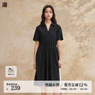 播落肩袖連衣裙女2024春夏新款別致法式收腰長裙DDR2LD5692 K40玄黑 S