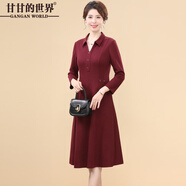 甘甘的世界時(shí)尚中年女士長(cháng)袖連衣裙2026秋冬新款洋氣甘夫人打底裙子 紅色 L 適合95-110斤