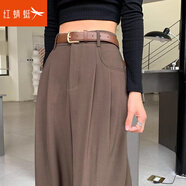 紅蜻蜓前50送腰帶 西裝闊腿褲女2025春秋新款高腰高級(jí)垂感直筒休閑褲子 咖啡色(配腰帶) 小個(gè)子 【推薦身高157cm以下】 XS  75-88斤選