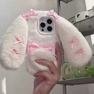 藍彩和毛絨兔耳朵適用蘋(píng)果17/16pro手機殼iphone15promax保護套14pro鏡頭全包13por12硅膠mini毛茸茸11軟 白色毛絨兔耳朵+粉色蝴蝶結 iPhone6s