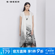 S.DEER圣迪奧休閑新中式清透開襟漸變暈染短袖白色馬甲S192A1655 灰/67 L 170