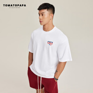 TOMATOPAPA短袖圓領(lǐng)T恤高街潮流印花半袖簡約男上衣百搭柔軟體恤 白色 XL