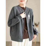 俞兆林（YUZHAOLIN）圓領(lǐng)純色刺繡棒球服短外套女2025春秋新款時(shí)尚休閑寬松夾克衫上衣 灰色 L 建議105-120斤