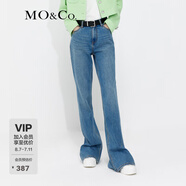 MO&Co.后開叉高腰顯瘦直筒美式復(fù)古牛仔褲褲子女 牛仔藍(lán)色 XS 25