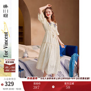 兩三事度假風(fēng)法式連衣裙女茶歇24夏季復(fù)古刺繡方領(lǐng)短袖裙子嗜好冷鳶 米杏色預(yù)售 S