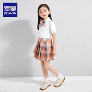 羅蒙女童JK裙子格子裙半身裙夏季兒童寶寶短裙高腰顯瘦百褶裙 橙色格子短裙 110
