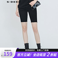 S.DEER圣迪奧夏季女裝休閑純黑插袋直筒中褲S20280702 黑色/91 S/160