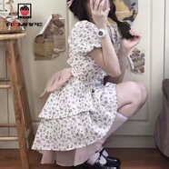 AEMAPE質(zhì)感公主蝴蝶結綁帶連衣裙女2025新款收腰顯瘦超仙蓬蓬甜美短裙 碎花款蛋糕裙 M 【建議90-105斤穿】