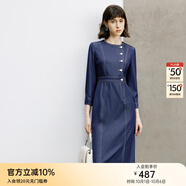 顏域時尚氣質(zhì)牛仔連衣裙女裝2024新款早春收腰顯瘦連身裙圓領(lǐng)裙子 深藍 L