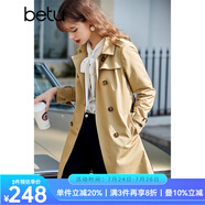 betu百圖女裝中長款風(fēng)衣女雙排扣大衣新款英倫風(fēng)長外套JD2101T34 卡其色 S