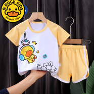 G.duck夏季兒童棉短袖套裝中小童半袖短褲男童女童裝夏裝寶寶T恤0-7歲  F41-鴨寶寶 80