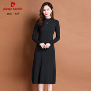 皮爾卡丹（pierre cardin）中長款毛衣連衣裙女秋冬修身配大衣半高領內(nèi)搭羊絨針織包臀毛衣裙 黑色 XL