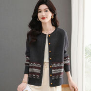 針織開(kāi)衫女2025秋季新款復古圓領(lǐng)顯瘦洋氣外穿毛衣短款外套女裝 黑灰 均碼 建議90-127斤