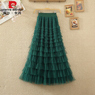 皮爾卡丹（pierre cardin）2025夏季新款高腰多層網(wǎng)紗裙A字大擺紗裙拼接蛋糕裙長(cháng)裙女半身裙 墨綠色 M 95C 裙長(cháng)