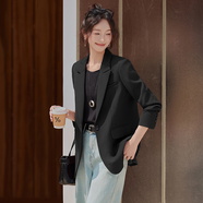 Mad Cortes米白色后背開叉西裝外套女秋冬2025新款高級感通勤修身小西服上衣 黑色外套 M