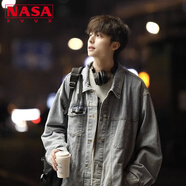 NASA XVVX牛仔外套男春秋冬季潮流ins美式復古翻領工裝休閑寬松夾克男衣服 藍色-常規(guī) XL