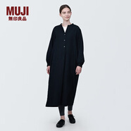 無印良品（MUJI）女式 木棉混雙層紗織長袖連衣裙長裙裙子襯衫裙 BC2IOC4S 黑色 S 155/80A