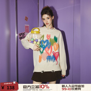 UNIFREE冬款慵懶風(fēng)休閑減齡彩色愛心寬松圓領(lǐng)套頭針織衫 杏色 均碼