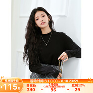 lagogo【抗菌發(fā)熱】黑色t恤女拉谷谷2024冬新款高級修身打底上衣 黑色(W1) XL