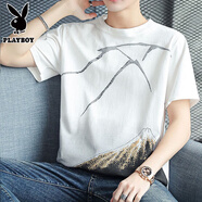 花花公子（PLAYBOY）純棉短袖t恤男士2025新款半袖體恤衫寬松潮流夏季男裝上衣服 Z829白色 3XL 【建議158-173斤】