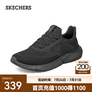 斯凱奇（Skechers）夏季男鞋新款輕便一腳蹬透氣網(wǎng)面休閑運(yùn)動(dòng)跑步鞋百搭慢跑鞋 全黑色/210281-BBK 41