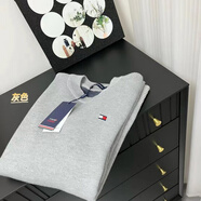TOMMY JEANS湯米男士加絨毛衣秋冬新款圓領套頭刺繡針織衫 灰色 M