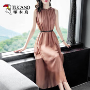 啄木鳥(niǎo)高檔純色雪紡連衣裙女2025夏季新款收腰顯瘦氣質(zhì)中長(cháng)款無(wú)袖背心裙 皮粉 2XL 【125-135】
