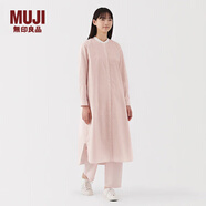 無印良品（MUJI）女式 水洗 平紋 立領(lǐng)長(zhǎng)袖連衣裙女裝裙子25年春季連身裙 BC2LUC5S 淺粉紅色條紋 M （160/84A）