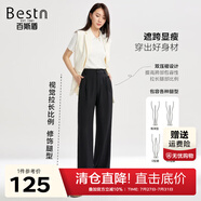 百斯盾高腰西裝褲女2025春夏新款寬松百搭顯瘦顯腿直輕薄雙壓褶直筒褲 星耀黑-TC1H0000601 26 (1尺9)