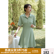 獨(dú)束【長(zhǎng)短可選】大碼女裝POLO領(lǐng)連衣裙夏新款微胖mm遮肉顯瘦 綠色(dy) XL