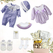 蘭咖小熊女?huà)霛M(mǎn)月禮盒寶寶出生百天嬰兒禮物新生兒純棉哈衣套裝公主裙衣服 花開(kāi)半夏豪華套餐C款 66cm （3-6個(gè)月寶寶）