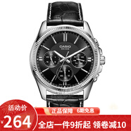 卡西歐（CASIO） 卡西歐(CASIO)手表商務(wù)男士運動防水三眼指針時尚石英腕表送男友 黑盤黑皮MTP-1375L-1A