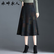 水畔衣人高檔半身裙女秋冬毛呢半裙a字裙秋季裙子女2025傘裙加厚冬裙長(cháng)裙 格子 XL