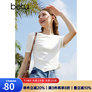 百圖betu女裝春夏新款T恤圓領收腰下擺開叉設計感短袖女2403T13 白色 M