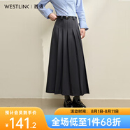 西遇半身裙2024秋季新款美式復古百褶A字高腰顯瘦灰色休閑長半裙 灰色 M 27