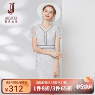 經(jīng)典故事（JANE STORY）經(jīng)典故事復古波點連衣裙女2025年夏季新款氣質(zhì)收腰印花V領(lǐng)蕾絲裙 S83白底黑點 2XL
