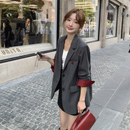 小紅書(shū)爆款安可拉紅灰色拼接西裝外套女春秋2025新款韓系簡(jiǎn)約設計 深灰色[優(yōu)質(zhì)版] S(建議105斤以?xún)? 均碼