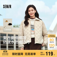 森馬（Semir）棉服女燈芯絨翻領(lǐng)菱形格復古2024冬三防寬松輕薄棉衣109724112007