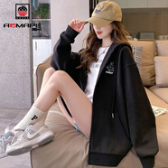 AEMAPE開(kāi)衫外套女秋冬季新款加絨加厚慵懶風(fēng)連帽衛衣寬松長(cháng)袖上衣ins潮i 【雙節促銷(xiāo)】黑色-薄款 XL 120-135斤