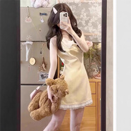 斤慕法式小香風(fēng)娃娃領(lǐng)無(wú)袖連衣裙女收腰顯瘦氣質(zhì)千金風(fēng)短裙子夏季新款 黃色無(wú)袖連衣短裙 M 推薦85-95斤左右