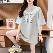 蔻蘭丹（KOULANDAN）純棉短袖T恤女夏季新款時(shí)尚中長(cháng)款寬松顯瘦百搭網(wǎng)紅ins上衣服女裝 灰色 2XL 【150-170斤】