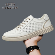 古卡頓（GUKADUN）牛皮男鞋夏季休閑皮鞋品牌軟底軟面真皮板鞋百搭小白鞋子男 白色鏤空 41